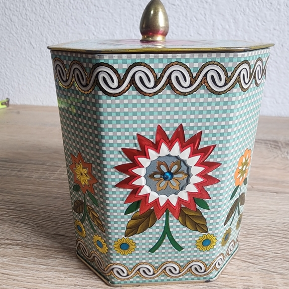 VINTAGE MCM English Tea Tin Canister with Lid Colorful Flowers - Picture 5 of 13